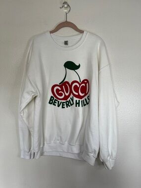 EUC Fashion White Sweatshirt with Red Cherry and Green Logo sz L